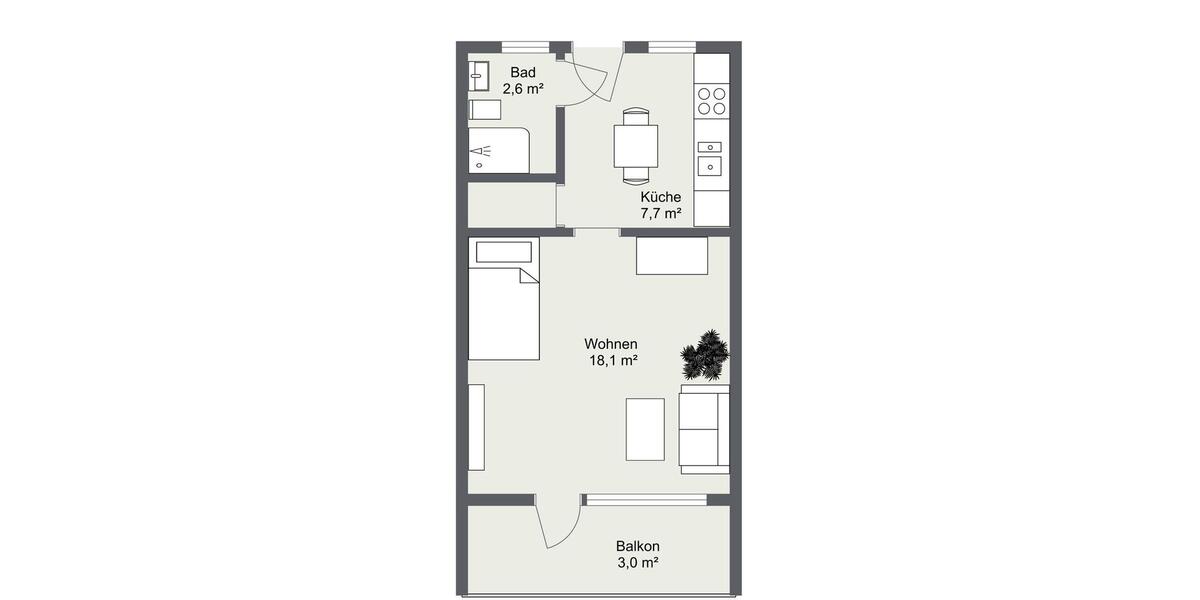 Erdgeschoßwohnung Kappeln - 1 Zimmer, 44 m&sup2;, 549&euro; | Angebot:24681023