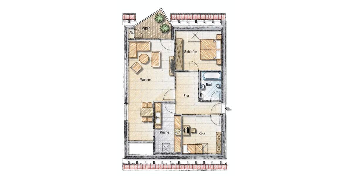 Dachgeschoßwohnung Schleswig - 3 Zimmer, 88 m&sup2;, 122.000&euro; | Angebot:24344965