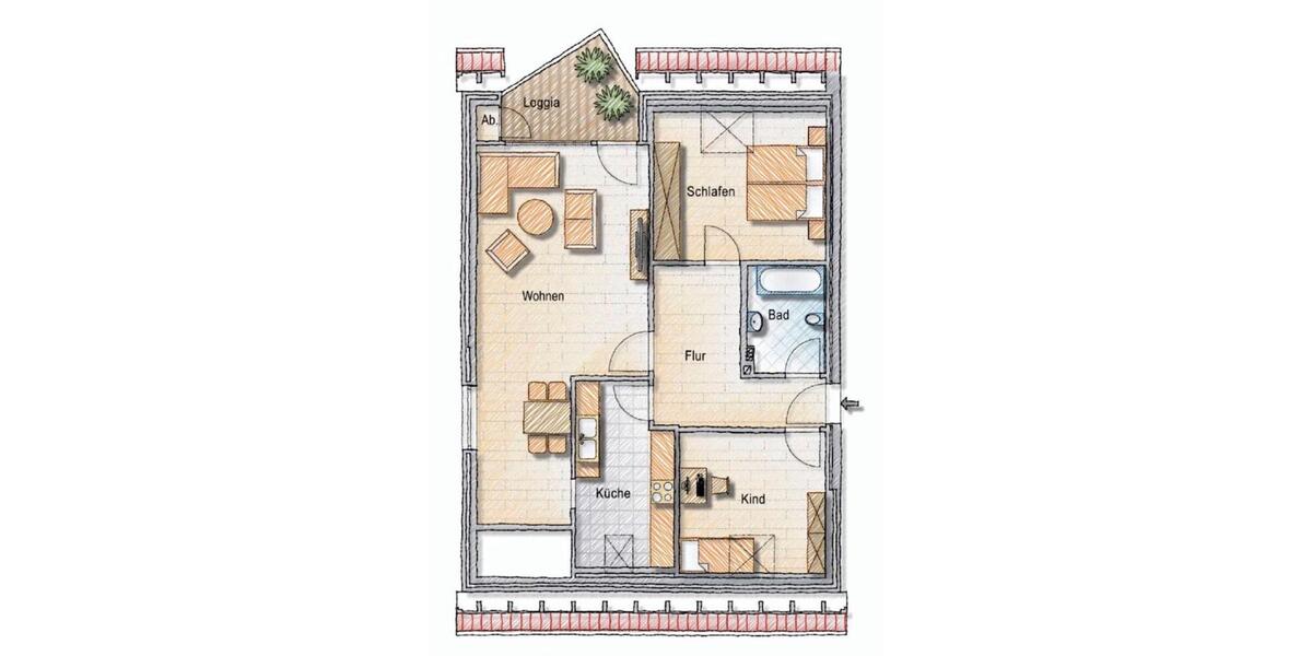 Dachgeschoßwohnung Eggebek - 3 Zimmer, 90 m&sup2;, 1.000&euro; | Angebot:25980679