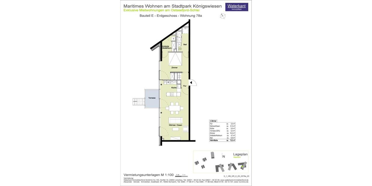 Erdgeschoßwohnung Schleswig - 2 Zimmer, 76 m&sup2;, 1.124&euro; | Angebot:21693988