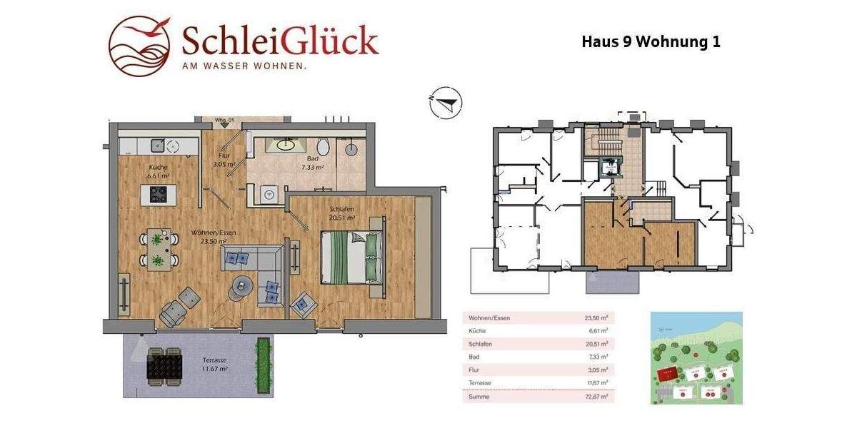 Etagenwohnung Kappeln - 2 Zimmer, 67 m&sup2;, 520.000&euro; | Angebot:25674275